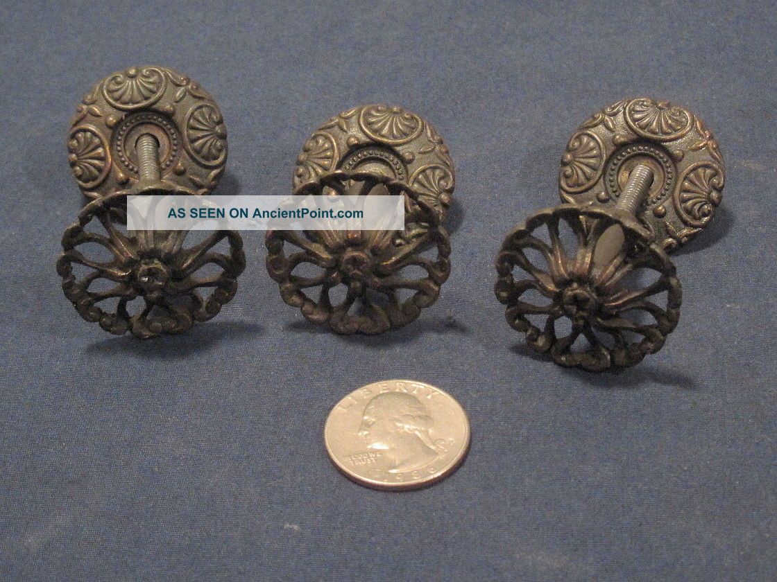 3 Available Antique Drawer Pull Knob W/ Ornate Rosette Back Plate Bronze Door Knobs & Handles photo