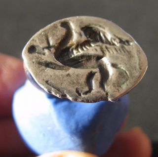 Ancient Greek Silver Seal Ring - Lion With Wings 4th - 3rd Century Bc Rrr photo