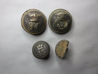 Old Military Century Brass Buttons 94,  32,  45,  49: Detecting Finds photo