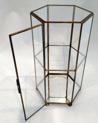 Vintage Mexican Hexagonal Brass & Glass Footed Tabletop Curio/display Cabinet photo