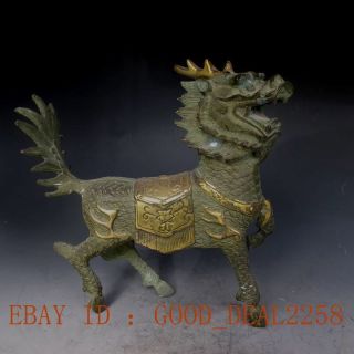 Chinese Bronze Gilt Old Handwork Kirin Statue photo