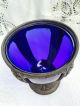 Antique Art Nouveau Edwardian Cobalt Blue Color Glass Insert Metal Goblet Usa The Americas photo 3