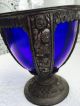 Antique Art Nouveau Edwardian Cobalt Blue Color Glass Insert Metal Goblet Usa The Americas photo 5