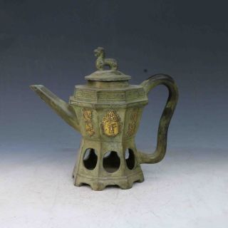 Chinese Bronze Gilt Hand - Carved Buddha Teapot X0279 photo