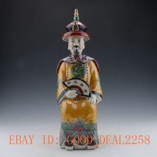 Chinese Handwork Painted Ceramics Emperor Statue photo