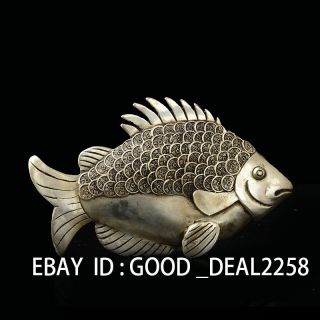 Chinese Silver Copper Handwork Carved Fish&coins Statue photo