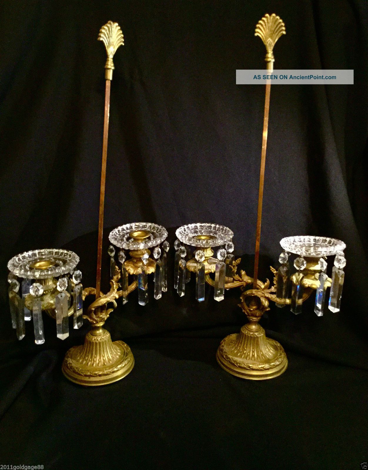 Pair Antique Franch Bronze Candelabras,  Cut Glass Parts. Metalware photo