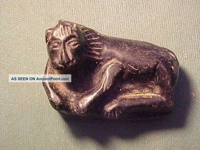 Bactrian Black Stone Amulet.  (recumbent Lion) 1st Millennium Bc Near Eastern photo