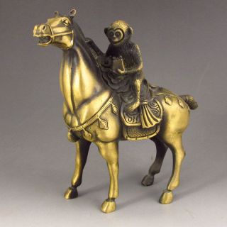 Delicate Chinese Brass Handmade Carved Horse & Monkey Statue photo
