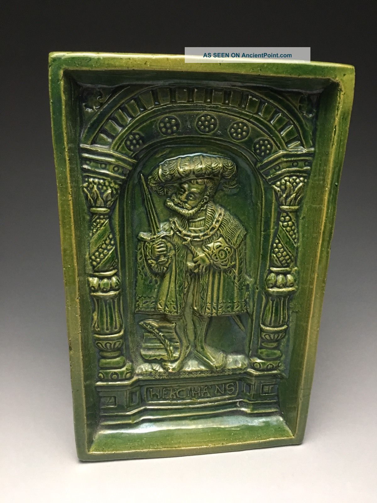 Old Green Majolica Glazed Deep Relief Architectural Tile Tiles photo