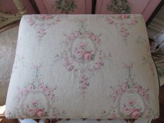 The Best Old Vintage French Stool Gorgeous Fabric Pink Roses Fringe photo