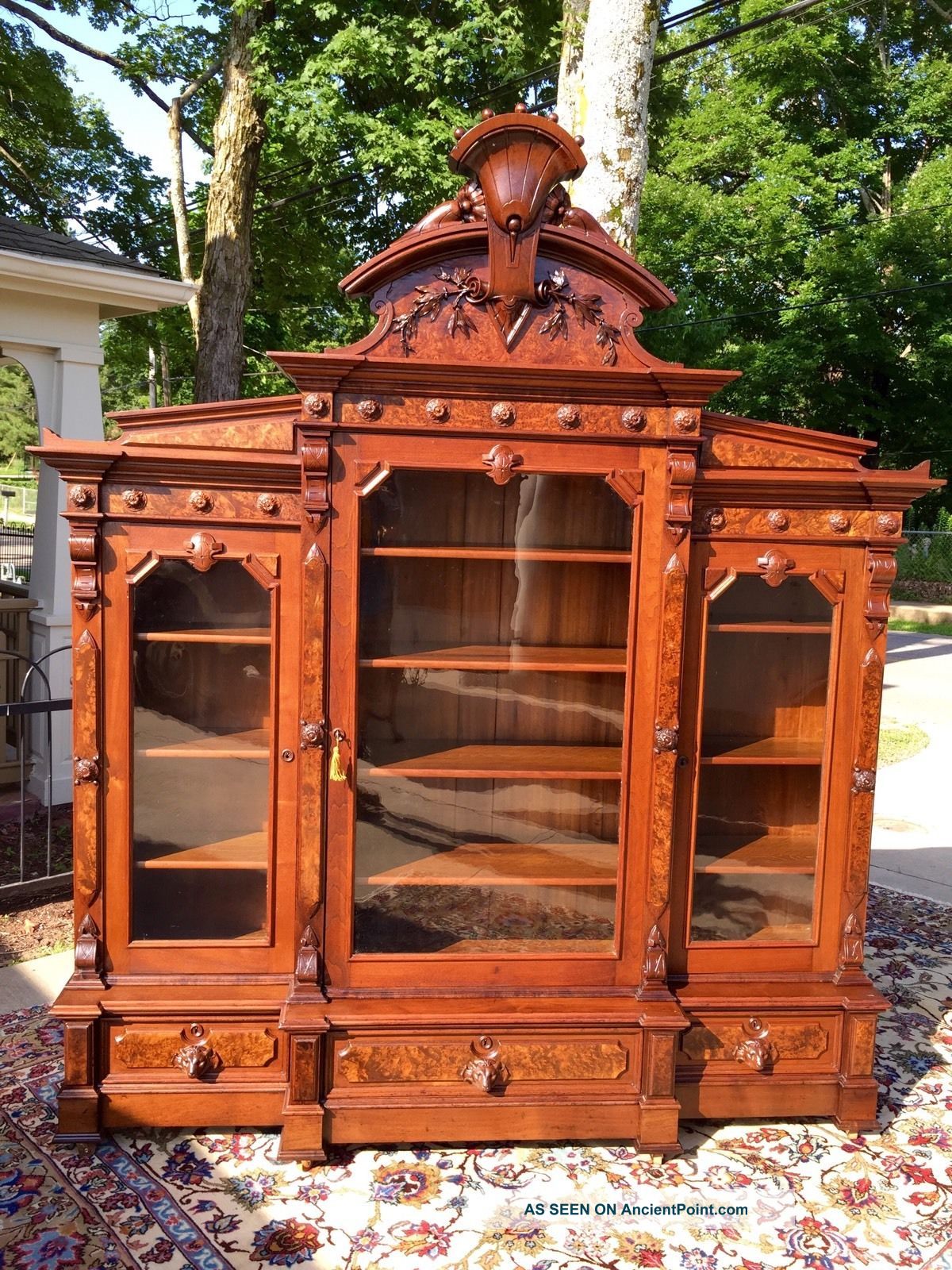 Monumental Renaissance Victorian Carved Bookcase Thomas Brooks Hart Malone 1800-1899 photo