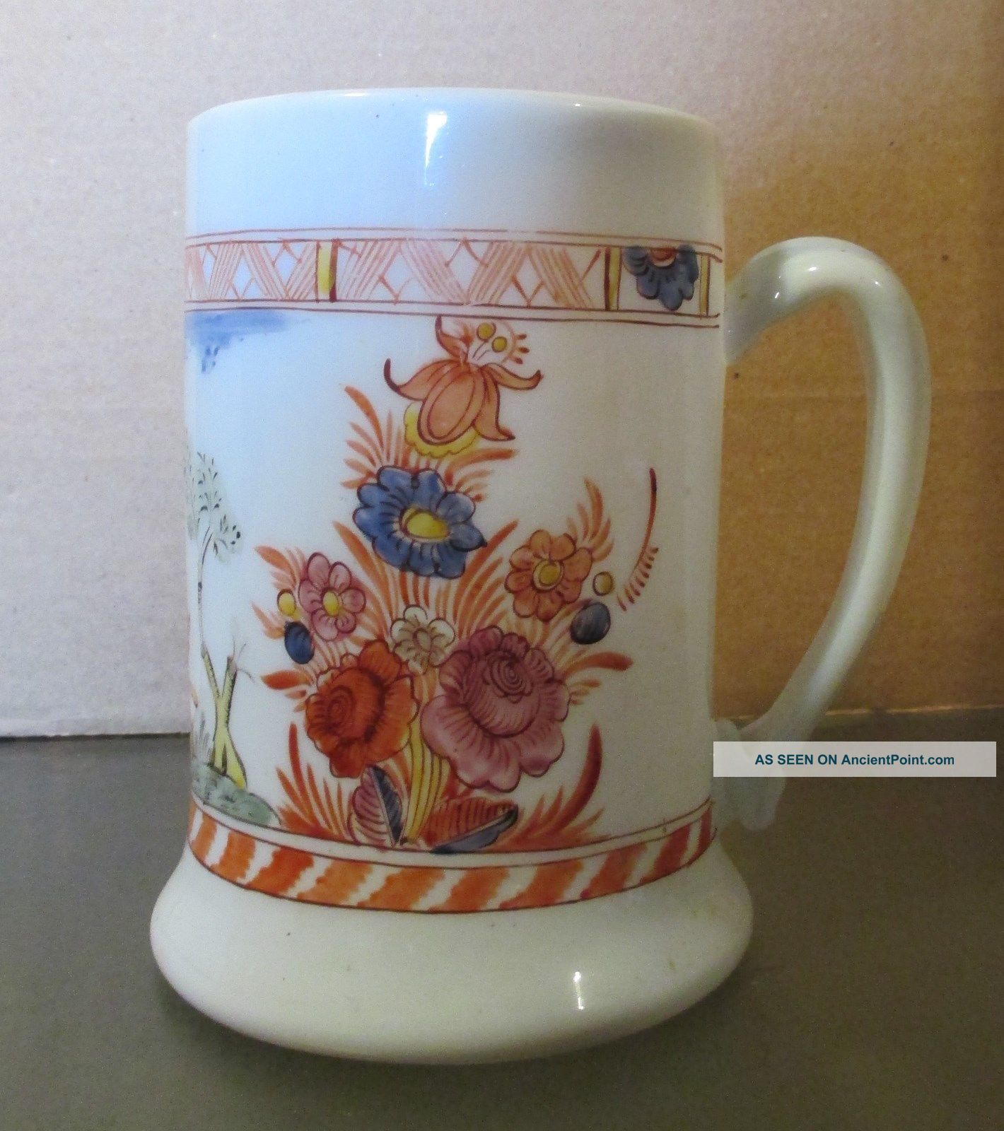 Early Hand - Blown Flint Milk Glass Hand - Painted Mug 18th Century Other Antique Glass photo