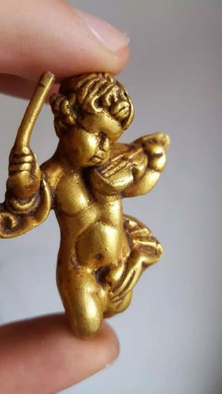 Ancient Cherub Angel Standing With Violin Gold Roman Statue photo