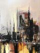 36x24 Vintage Signed Abstract Cityscape Oil Painting Mid Century Modern Mid-Century Modernism photo 4
