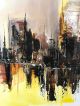 36x24 Vintage Signed Abstract Cityscape Oil Painting Mid Century Modern Mid-Century Modernism photo 5