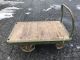 Antique Industrial Rolling Factory Cart W/cast Iron Wheels,  Iron - Edged Wood Top Other Mercantile Antiques photo 1