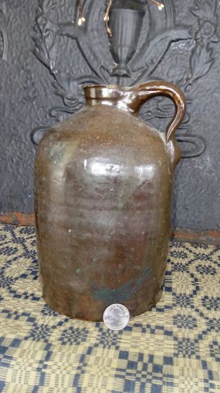 Early Antique Dark Brown Salt Glazed Beehive Stoneware Crock Jug 1 Gal Aafa photo