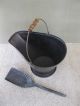 Antique Coal Scuttle Hod Bucket,  Primitive 17 Metal Ash Shovel Bail Handle Hearth Ware photo 2