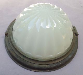Large Nautical Ceiling Shade,  Clambroth Glass With Bronze Mounting Ring & Bezel photo
