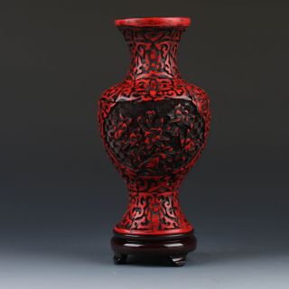 Oriental Vintage Delicate Lacquer Hand - Carved Vase G229 photo