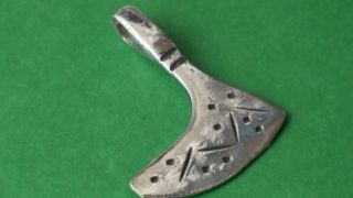 Rare Viking Warrior Solid Silver Axe Suspension Amulet Pendant 8 - 10 Th Century photo
