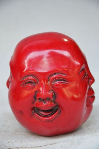 Collectible Chinese Red Coral Hand Carved Lifelike Simian Fo Statue photo