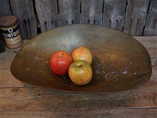 Antique Primitive Large Old Brass Country General Store Scale Pan Tray Scoop photo