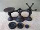Antique Balance Scale Primitive Cast Iron Country Store 3 Wts,  Brass Tray,  Paint Scales photo 1