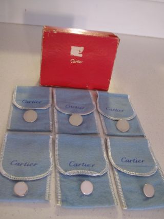6 Antique Cartier Sterling Silver Buttons W 6 Anti - Tarnish Pouches & Box Vintage photo