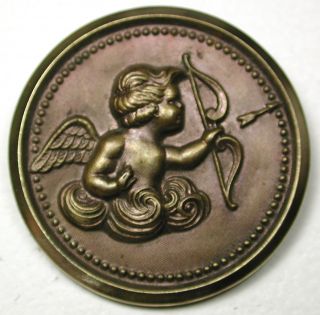Lg Sz Antique Brass Button Cupid Shooting An Arrow Image - 1 & 1/2 