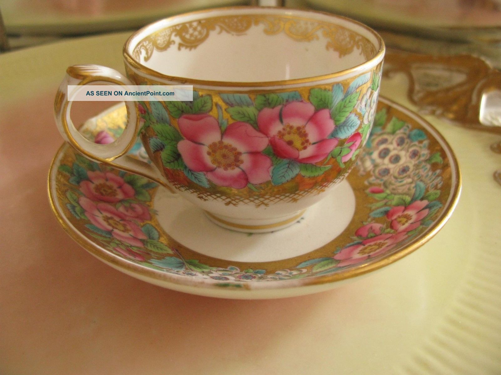 Antique Old Paris Paste Porcelain Cup & Saucer,  Roses On Gold,  Exquisite,  Rare Cups & Saucers photo
