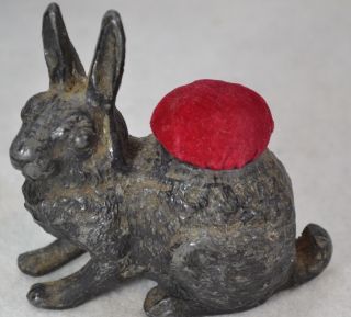 Pin Cushion Figural Bunny Rabbit Metal Victorian Antique 1800 photo