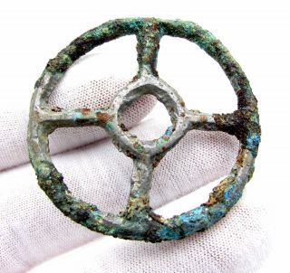 Roman Bronze Wheel Of Fortune Amulet - Ancient Wearable Artifact - D897 photo