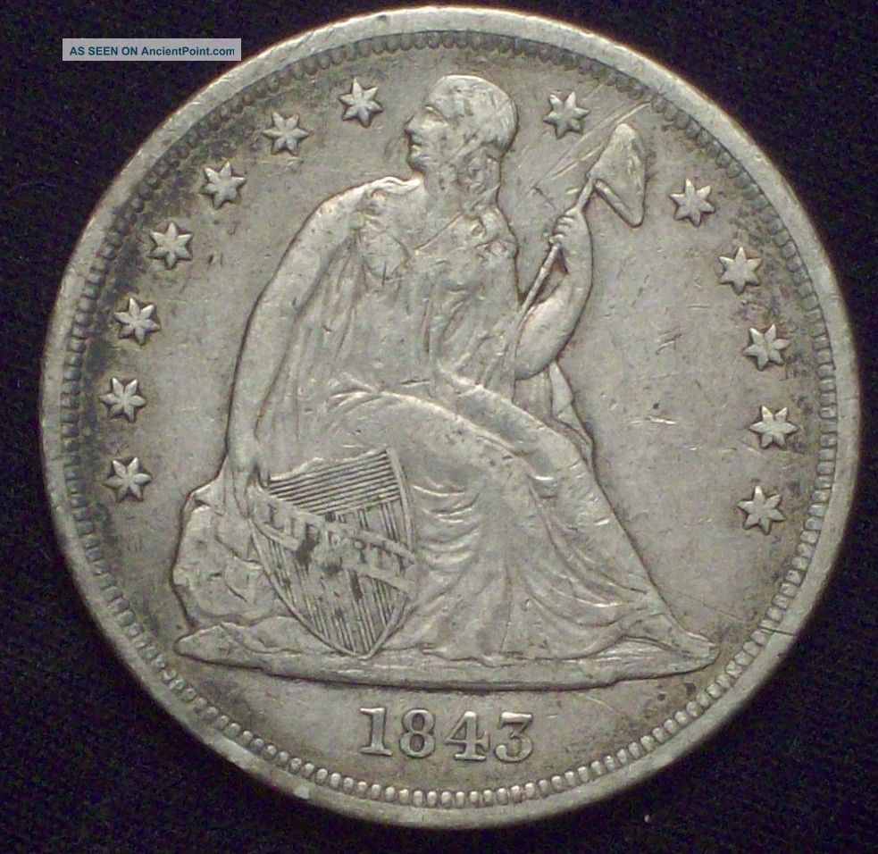 1843 Seated Liberty Silver Dollar Vf,  To Xf Detailing Authentic Priced To Sell The Americas photo
