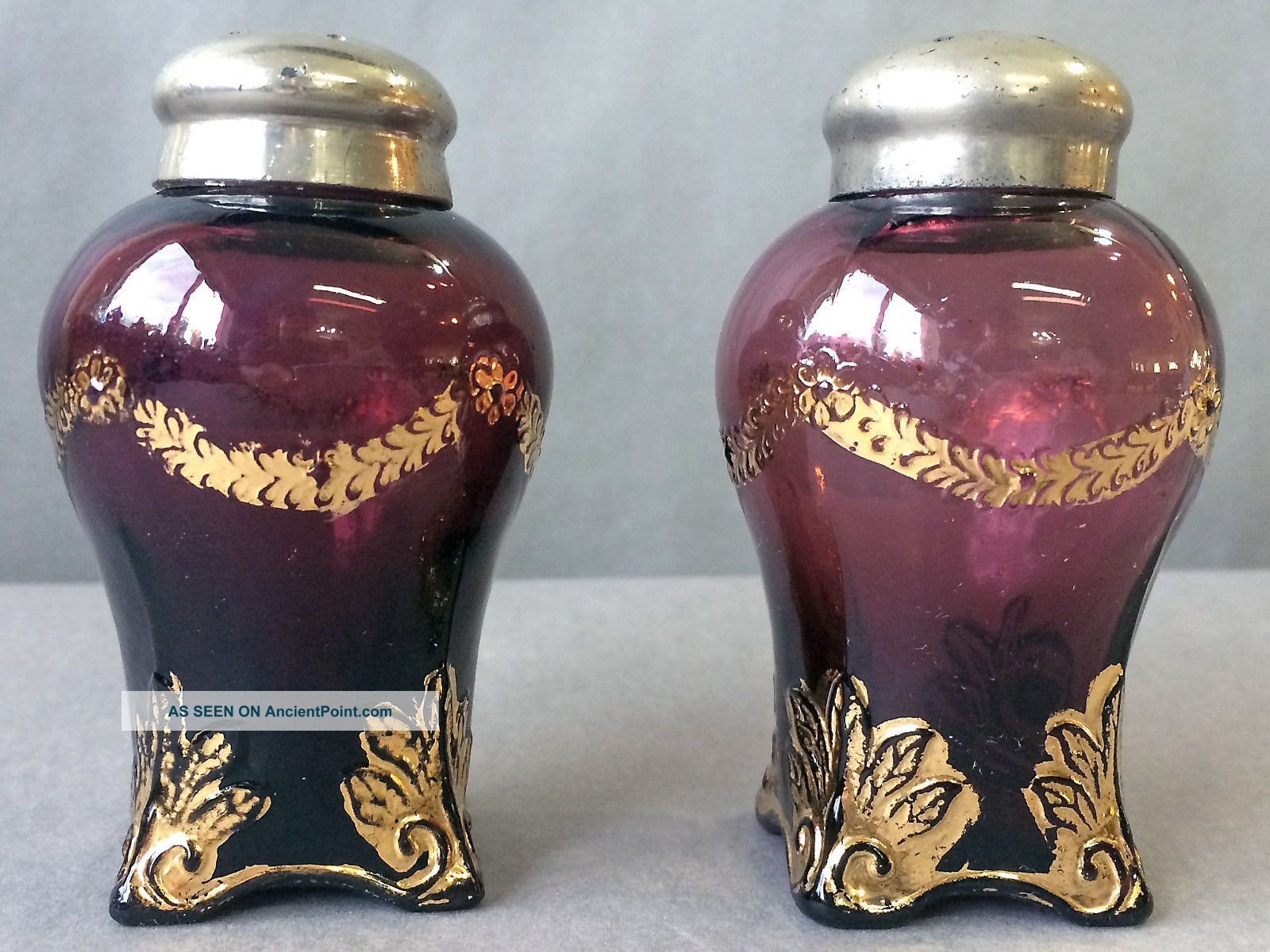 Rare Pair Eapg Jefferson Glass Swag With Brackets Amethyst Salt Shakers 1902 Salt & Pepper Shakers photo
