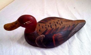 Antique American Folk Art Wood Carved Hard Painted Mallard Duck Decoy photo