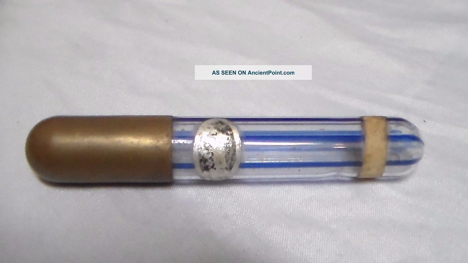 Rare Antique Perfume Bottle Dauber Blue Stripe Glass Gold Lid Miniature Mercury? Perfume Bottles photo