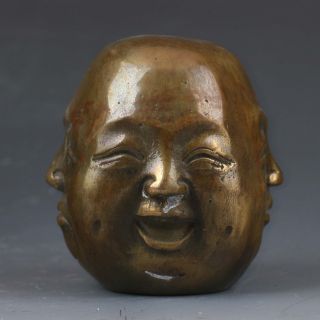 Chinese Brass Handwork Buddha Head Statue B1 photo