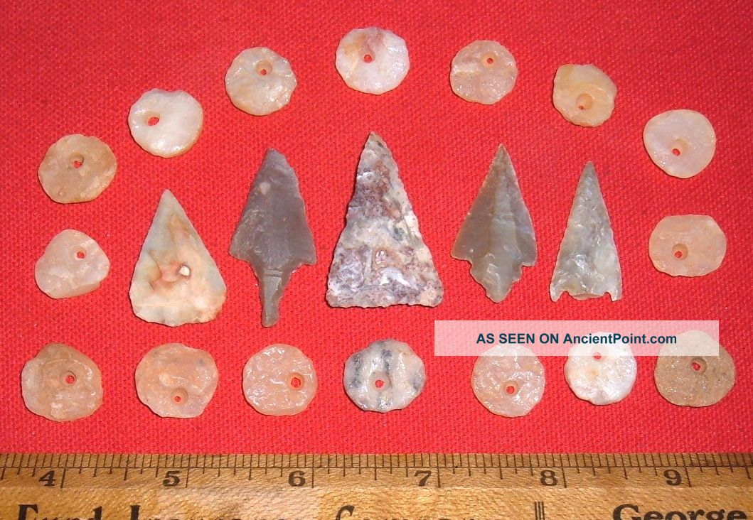 (21) Sahara Neo/mesolithic Points & Quartz Beads,  Prehistoric African Artifacts Neolithic & Paleolithic photo