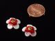 (2) 16mm Antique Victorian Venetian Lampwork Realistic Red Glass Flower Buttons Buttons photo 1