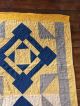 Yellow & Blue Hand Sewn Early Antique Quilt Textile Rare Color Combination Aafa Primitives photo 2