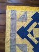 Yellow & Blue Hand Sewn Early Antique Quilt Textile Rare Color Combination Aafa Primitives photo 3