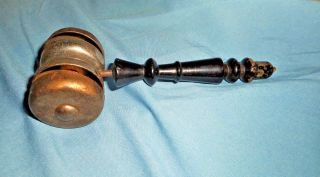 Aafa Antique Double Metal Bell Baby Rattle Turned Wood Handle Civil War Era photo