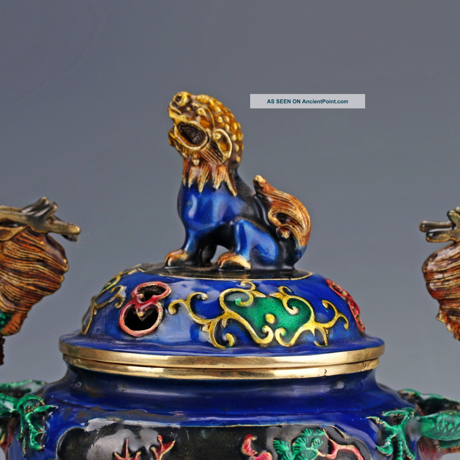 Cloisonne Hand Carved Dragon Pattern &kylin Lid Incense Burners