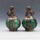 A Pair Collectable Green Jade Armor Tibetan Silver Hand - Carve Lion Statue G863 Other Antique Chinese Statues photo 1