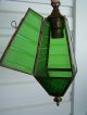 Vintage Brass Hanging Wall Light Green Glass Arts Crafts Mid Century Restore Chandeliers, Fixtures, Sconces photo 1
