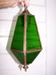 Vintage Brass Hanging Wall Light Green Glass Arts Crafts Mid Century Restore Chandeliers, Fixtures, Sconces photo 3