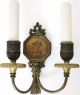 Pair E.  F.  Caldwell Bronze Sconces With Winged Putti Holding Birds Nest. Chandeliers, Fixtures, Sconces photo 2