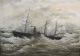 19thc Antique Maritime Steamship Paddle Wheel Ocean Liner Storm Oil Painting Folk Art photo 2
